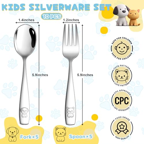 LIANYU 10 Pieces Toddler Silverware Set, Stainless Steel Kids Silverware Set, Metal Baby Utensils with Small Toddler Forks and Spoons, Children Safe Flatware with Cute Pattern, Dishwasher Safe - Image 2