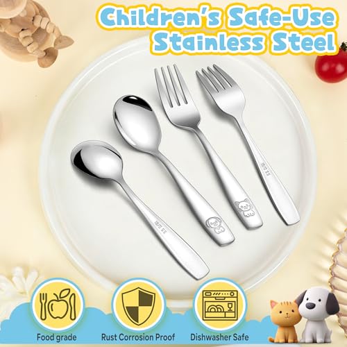 LIANYU 10 Pieces Toddler Silverware Set, Stainless Steel Kids Silverware Set, Metal Baby Utensils with Small Toddler Forks and Spoons, Children Safe Flatware with Cute Pattern, Dishwasher Safe - Image 3