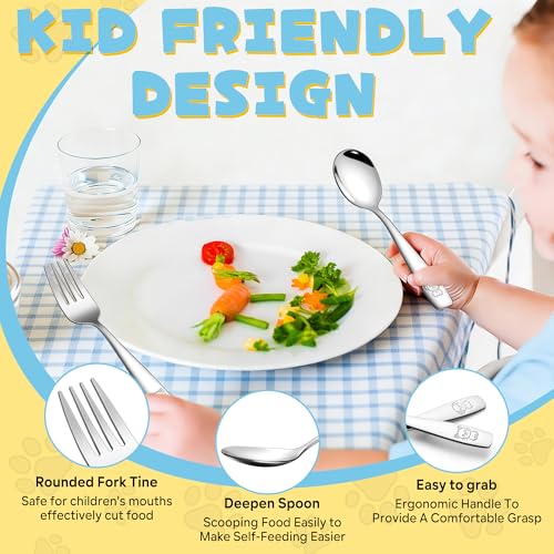 LIANYU 10 Pieces Toddler Silverware Set, Stainless Steel Kids Silverware Set, Metal Baby Utensils with Small Toddler Forks and Spoons, Children Safe Flatware with Cute Pattern, Dishwasher Safe - Image 4