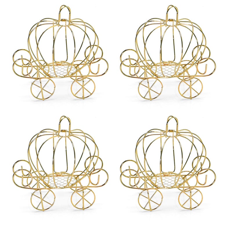 Saihisday Pumpkin Carriage Candy Box Metal Cinderella Carriage Candy Box Pumpkin Cart Centerpiece for Valentine's Day Wedding Birthdays Anniversar Halloween Parties 4.9 X 3.1 X 4.7 Inches (4, Golden) - Image 1