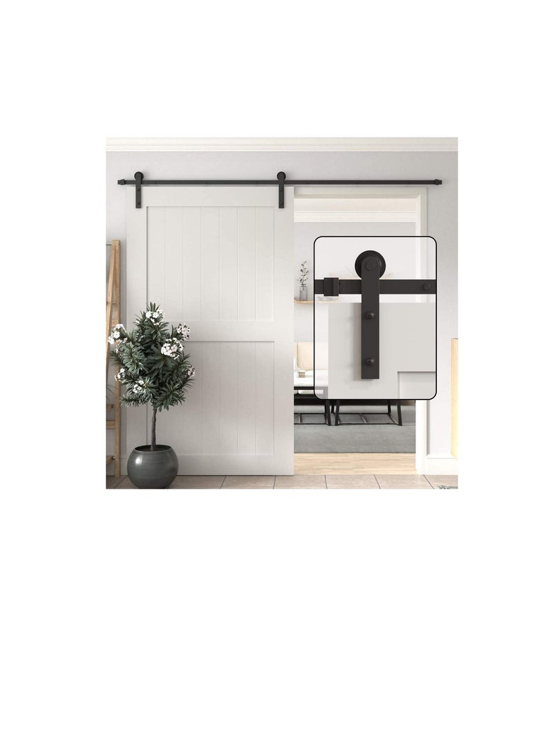 Robustline Black Straight Design Sliding Roller Barn Single Wood Door Hardware Closet Track Kit Set (2 Mtr / 6.5 Foot) - Image 1