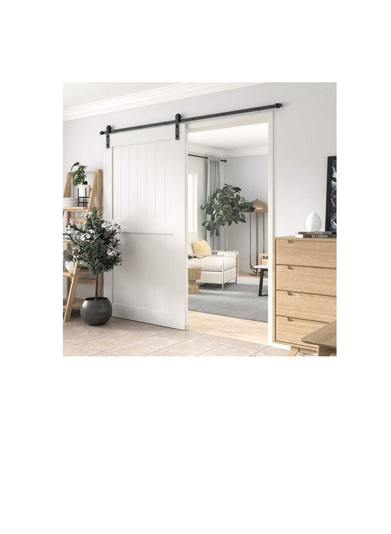 Robustline Black Straight Design Sliding Roller Barn Single Wood Door Hardware Closet Track Kit Set (2 Mtr / 6.5 Foot) - Image 2