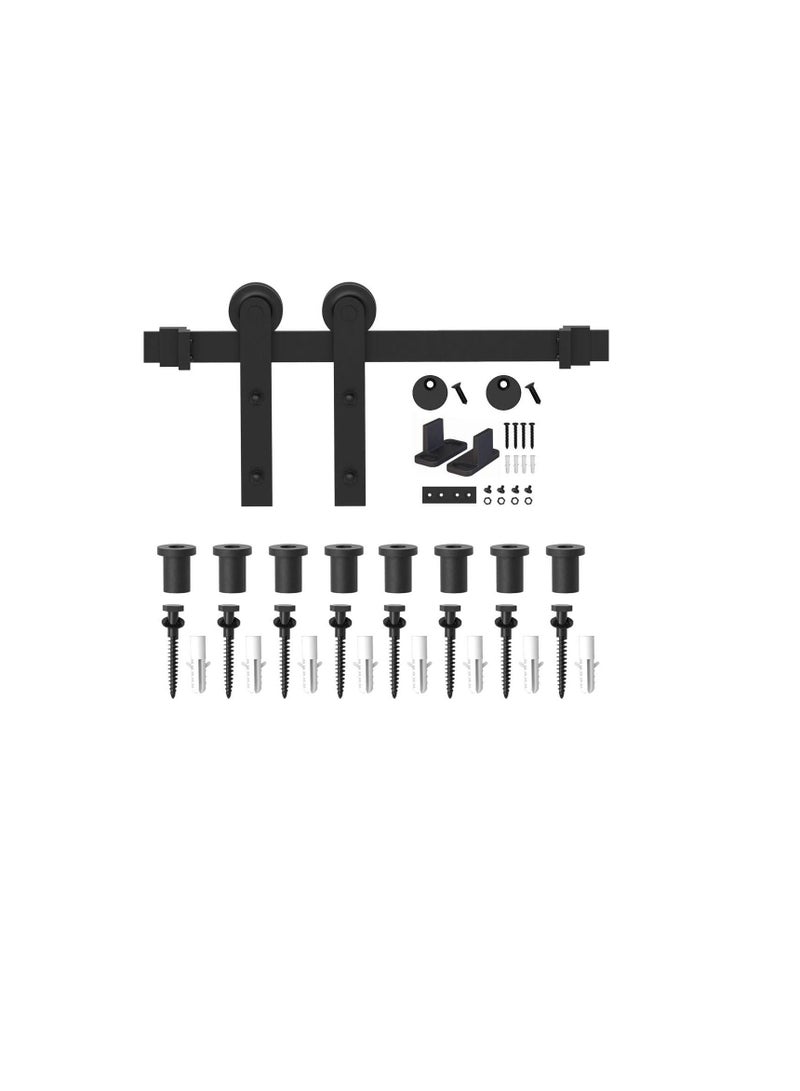 Robustline Black Straight Design Sliding Roller Barn Single Wood Door Hardware Closet Track Kit Set (2 Mtr / 6.5 Foot) - Image 3