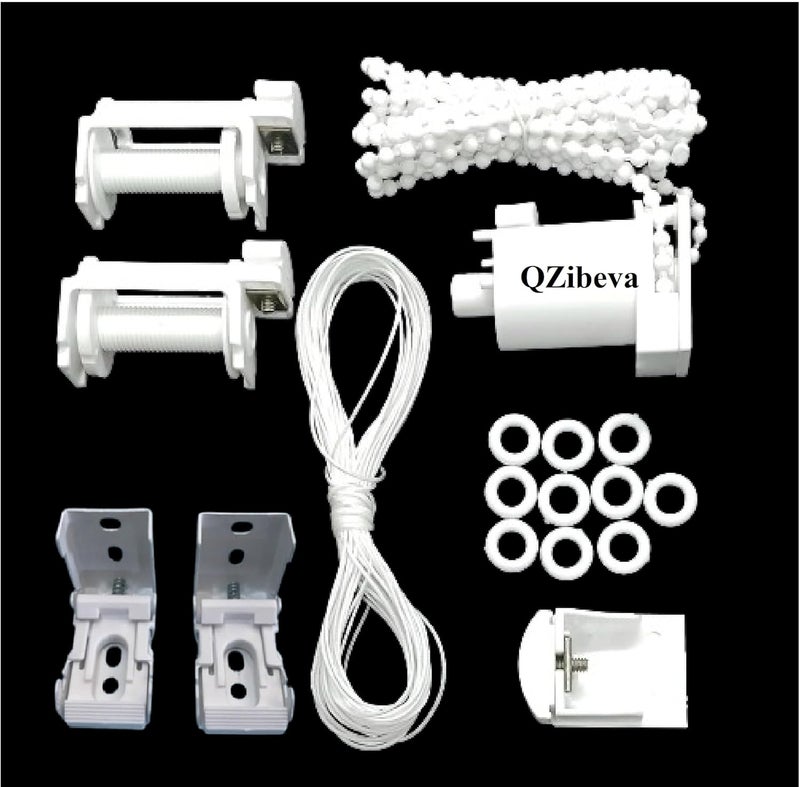 QZIBEVA 1 Set Roman Blind Component Includes 2 White Brackets1 Control Unit with Beaded Chain 2 Drums1 End Cap10 Pcs Roman Rings Polyester Cord 8 Meter Item_SXZ7 - Image 1