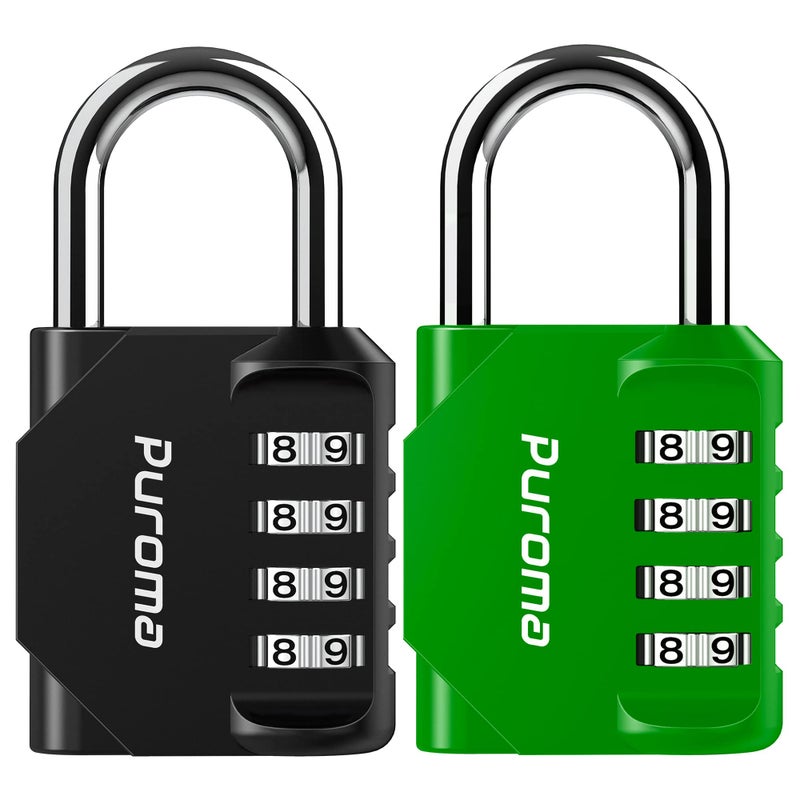 Puroma 2 Pack Combination Lock for Locker 4 Digit Outdoor Waterproof Padlock for School, Gym, Sports, Fence, Toolbox, Gate, Case, Outdoor, Hasp Storage, Cabinets(Green & Black) - Image 1