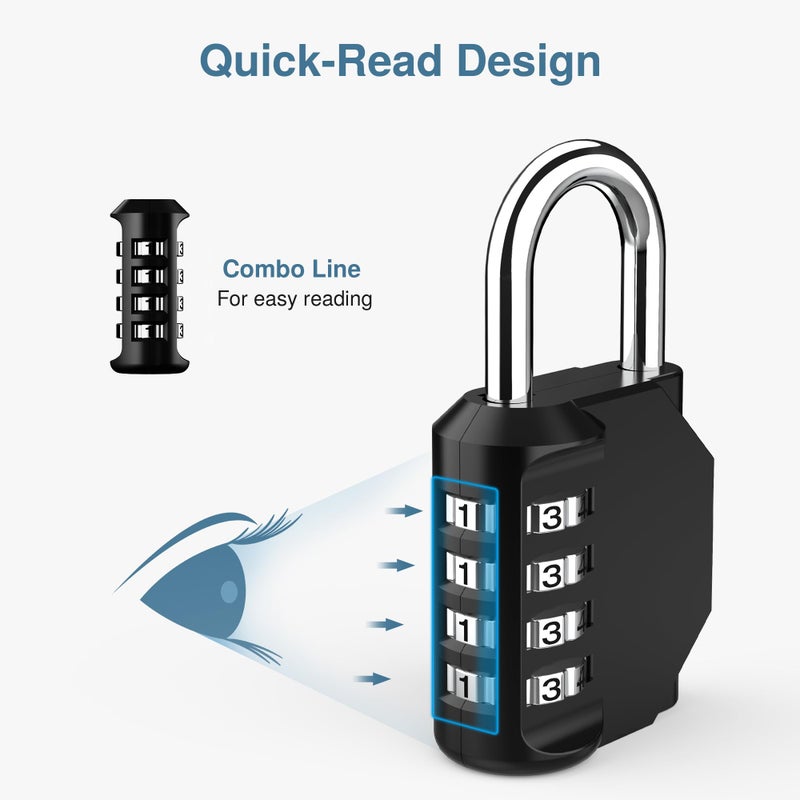 Puroma 2 Pack Combination Lock for Locker 4 Digit Outdoor Waterproof Padlock for School, Gym, Sports, Fence, Toolbox, Gate, Case, Outdoor, Hasp Storage, Cabinets(Green & Black) - Image 3