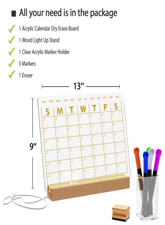 RR RAXMIN Light Up Clear Dry Erase Calendar 13 x 9 inch with 5 Markers, Acrylic Lighting Markable Calendar Board Agenda for Bedroom/Office/Home/Kitchen - Image 2