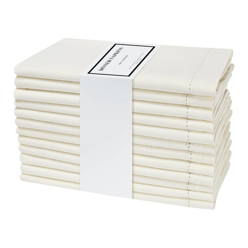 Eminence Home طقم مناديل قطنية 12 قطعة من إيميننس هوم، 45x45 سم (كريم)، قماش قطن نقي 100%، مخيط بحواف، صديق للبيئة، تصميم أنيق، قابل للغسل، يجف بسرعة، للاستخدام في المنزل، الفندق، المطعم، النزهات. - Image 3
