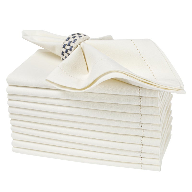 Eminence Home طقم مناديل قطنية 12 قطعة من إيميننس هوم، 45x45 سم (كريم)، قماش قطن نقي 100%، مخيط بحواف، صديق للبيئة، تصميم أنيق، قابل للغسل، يجف بسرعة، للاستخدام في المنزل، الفندق، المطعم، النزهات. - Image 1