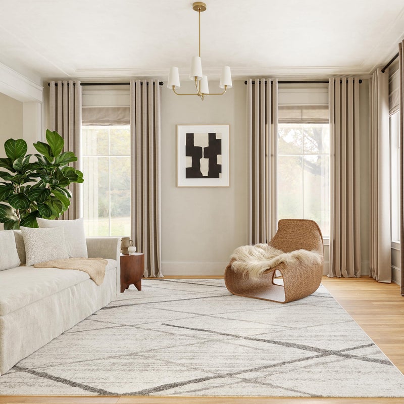 nuLOOM 4x6 Thigpen Contemporary Area Rug Grey Abstract Lines NonSlip Backing Stain Resistant For Bedroom Dining Room Living Room Hallway Office Kitchen Entryway