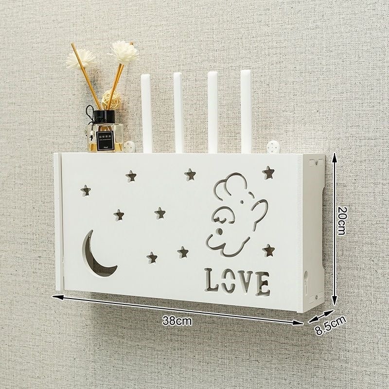 No-Drill Router Storage Box with WiFi Cable Organizer, Cat Power Strip and Set-Top Box Holder