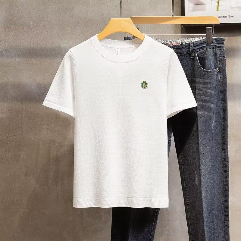 Round Neck T Summer Top Thin Short Sleeve New Year Fashion Brand Knitted High-End T-Shirt 2023 T-Shirt Ice Silk Men'S Embroidery - Image 3