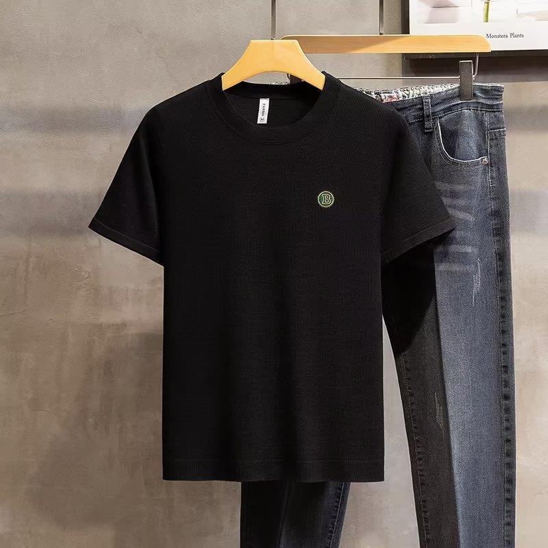 Round Neck T Summer Top Thin Short Sleeve New Year Fashion Brand Knitted High-End T-Shirt 2023 T-Shirt Ice Silk Men'S Embroidery - Image 5