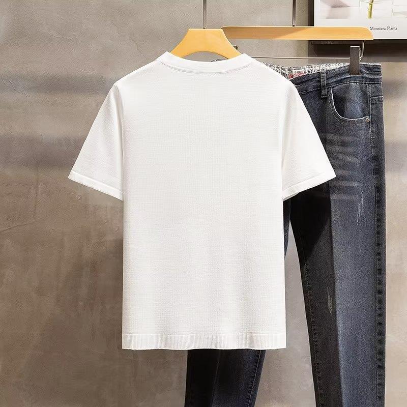 Round Neck T Summer Top Thin Short Sleeve New Year Fashion Brand Knitted High-End T-Shirt 2023 T-Shirt Ice Silk Men'S Embroidery - Image 4