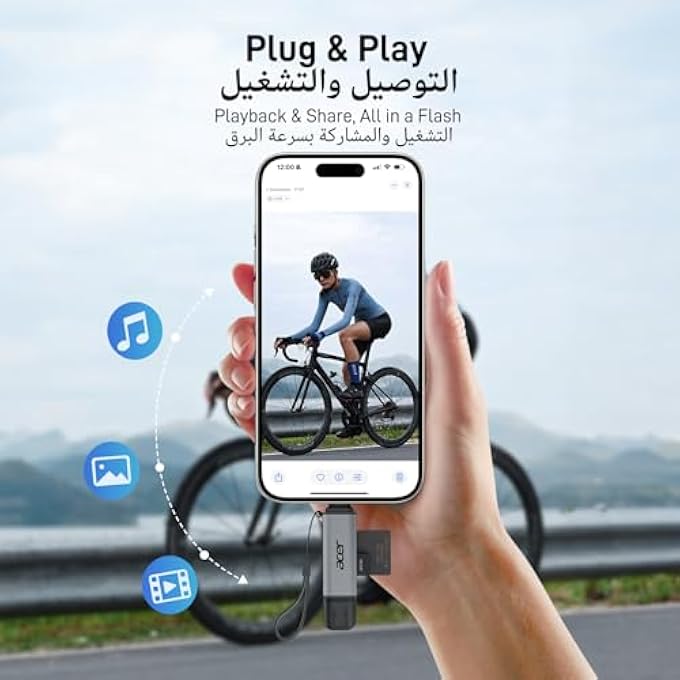 rayihni ACER SD CARD READER, TYPE C & USB 3.0 MEMORY CARD READER, MICROSD CARD ADAPTER DUAL SLOT, OTG FOR MICROSD SDHC SDXC, COMPATIBLE WITH LAPTOP, PC, IPHONE 16/15, MACBOOK PRO/AIR, IPAD PRO, ANDROID - Image 3