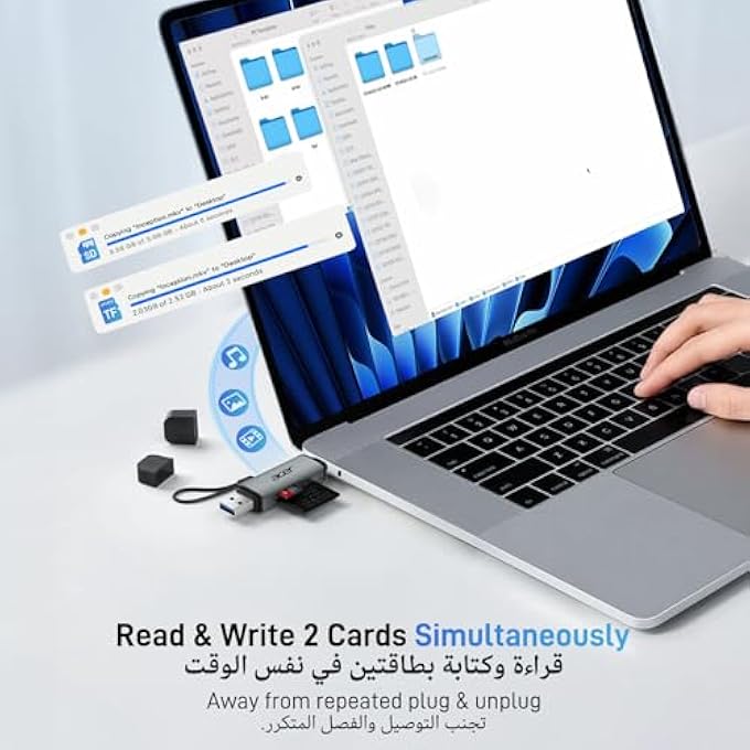 rayihni ACER SD CARD READER, TYPE C & USB 3.0 MEMORY CARD READER, MICROSD CARD ADAPTER DUAL SLOT, OTG FOR MICROSD SDHC SDXC, COMPATIBLE WITH LAPTOP, PC, IPHONE 16/15, MACBOOK PRO/AIR, IPAD PRO, ANDROID - Image 2