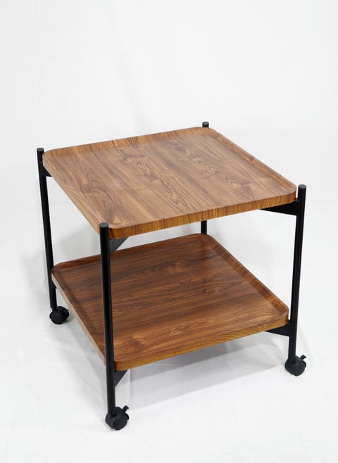 2 Tier Side Table with Wheels Living Room End Table MDF Mobile Sofa Side Table Small Bedside Table 50*50*54cm