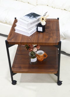 Sharpdo 2 Tier Side Table with Wheels Living Room End Table MDF Mobile Sofa Side Table Small Bedside Table 50*50*54cm  - Image 3