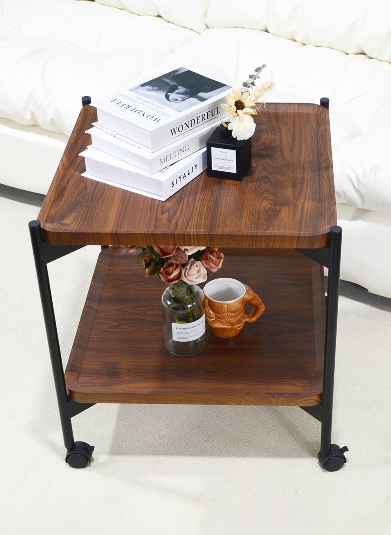 Sharpdo - 2 Tier Side Table with Wheels Living Room End Table MDF Mobile Sofa Side Table Small Bedside Table 50*50*54cm - Image 1