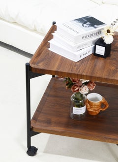 Sharpdo 2 Tier Side Table with Wheels Living Room End Table MDF Mobile Sofa Side Table Small Bedside Table 50*50*54cm  - Image 2