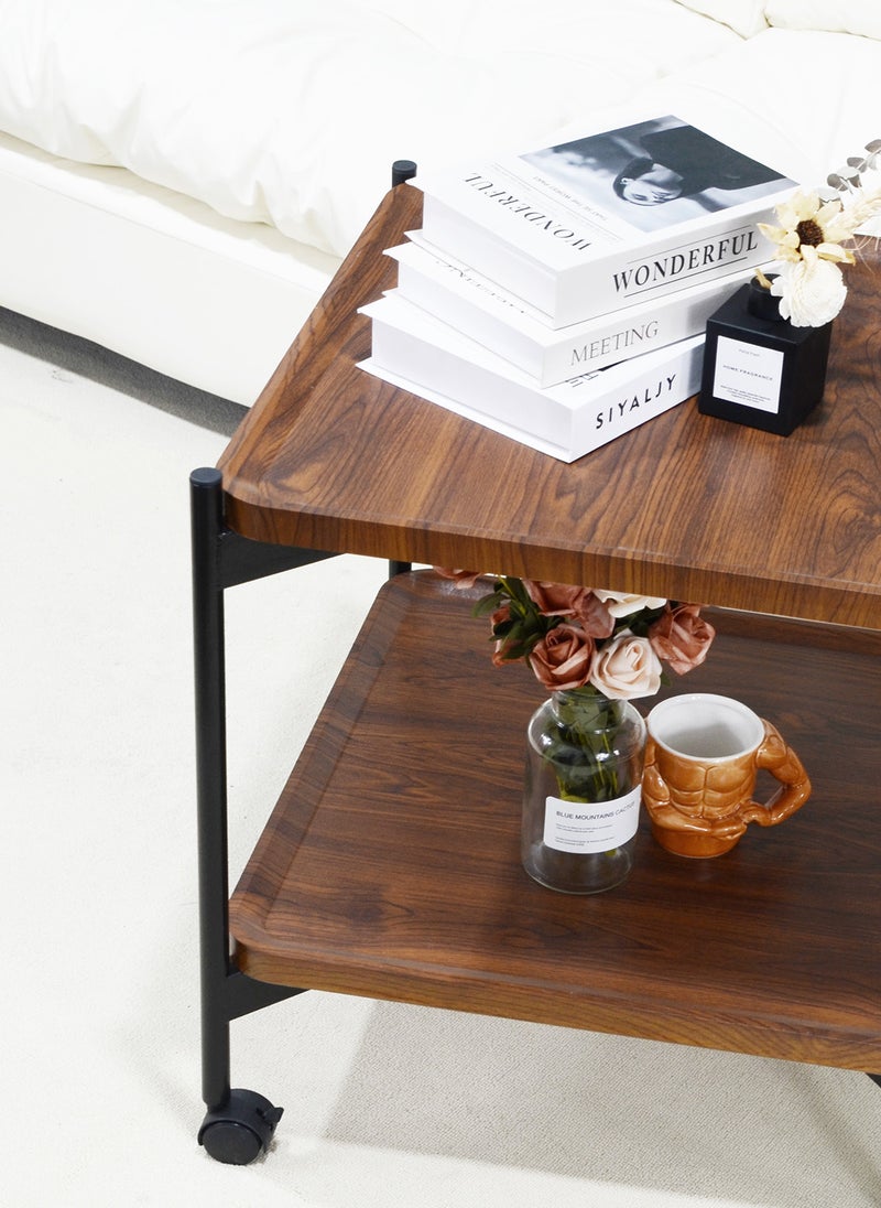 Sharpdo - 2 Tier Side Table with Wheels Living Room End Table MDF Mobile Sofa Side Table Small Bedside Table 50*50*54cm - Image 1