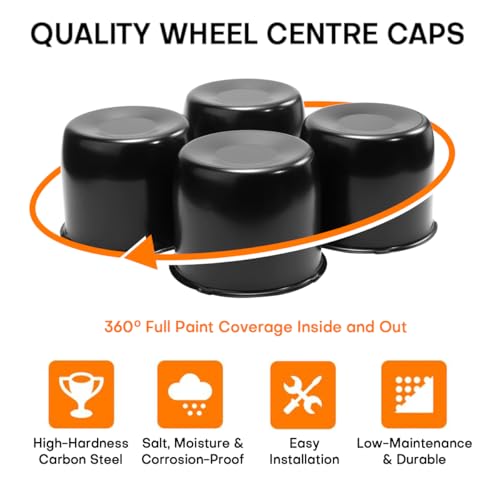 GTownWorks 4Pcs 4.25 inch Wheel Center Caps Fit 4.25" Center Bore Truck Trailer RV SUV Wheels Rims, Carbon Steel Black Push Through Hub Covers - Image 4