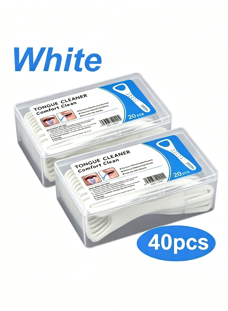 40 Count Disposable Tongue Cleaners (2 Boxes of 20), Dual Function Plastic Tongue Scrapers with Built-in Toothpick, Ergonomic Tongue Brush for Fresh Breath & Oral Care - Image 1