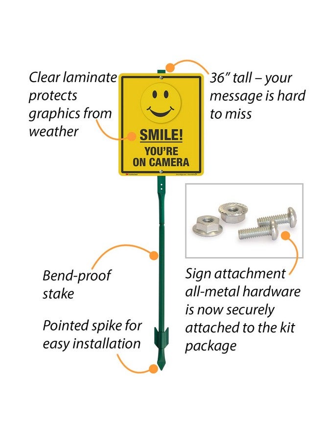 سمارت ساين لافتة فناء SmartSign مقاس 12 × 10 بوصة "ابتسم - أنت أمام الكاميرا" مع عمود بطول 3 أقدام، مادة عاكسة من الألومنيوم 3M بسمك 40 مل، باللونين الأسود والأصفر، مجموعة من قطعة واحدة، صنع في الولايات المتحدة الأمريكية  - Image 4