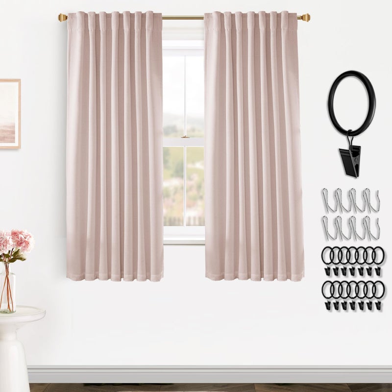 PANELSBURG Nursery Curtains for Girls Room Linen Black Out Back Tab Hooks Pleat Preppy Pink Blackout Curtains 2 Panels 63 Inch Length for Baby Teen Bedroom Dormitorio Dorm Short Window Dusty Blush Pink - Image 1