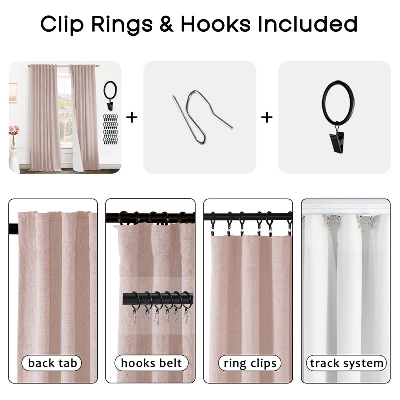 PANELSBURG Nursery Curtains for Girls Room Linen Black Out Back Tab Hooks Pleat Preppy Pink Blackout Curtains 2 Panels 63 Inch Length for Baby Teen Bedroom Dormitorio Dorm Short Window Dusty Blush Pink - Image 2