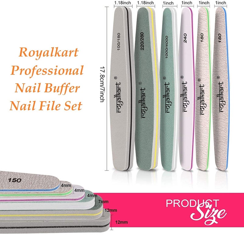 Royalkart Nail Filer Set Nail Buffer Filer Block Natural Manicure Filer Nail Polish Remover Washable Double Sided Emery Boards For Acrylic Nails & Natural Nails (Pack of 6) - Image 2
