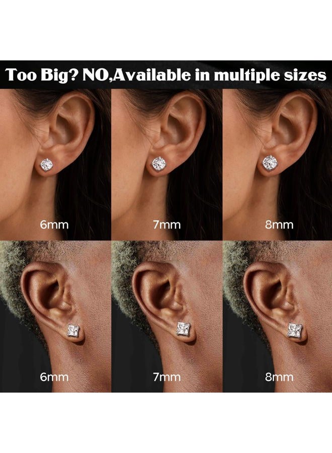 Jstyle 4 Pairs Stainless Steel Magnetic Stud Earrings for Men Women Silver Tone CZ Non-Piercing Clip On Stud Earrings Set 6-8MM - Image 3