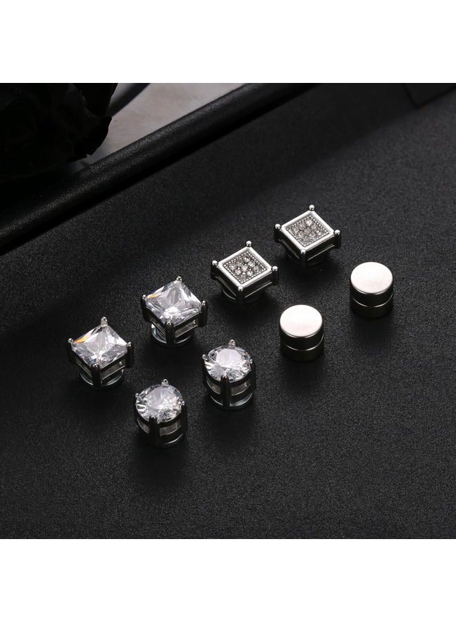 Jstyle 4 Pairs Stainless Steel Magnetic Stud Earrings for Men Women Silver Tone CZ Non-Piercing Clip On Stud Earrings Set 6-8MM - Image 5