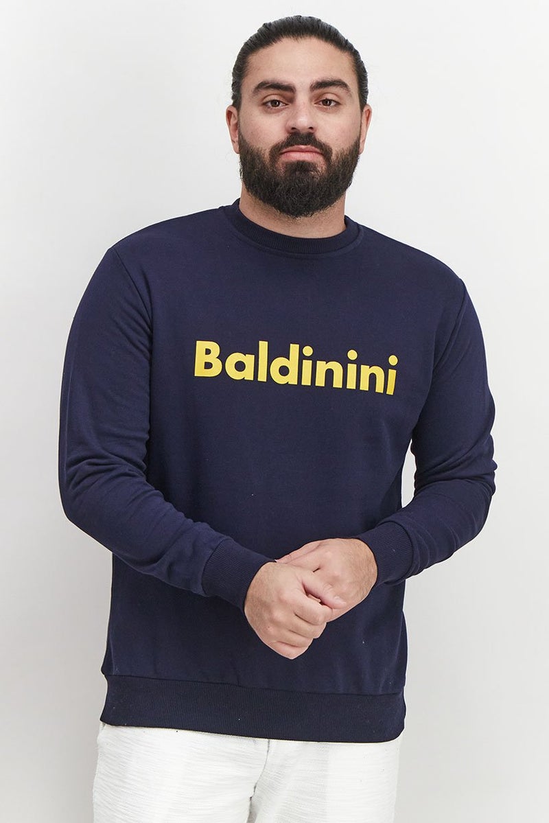 Baldinini Men Crew Neck Brand Logo Long Sleeves Sweatshirt, Navy Blue - Image 1