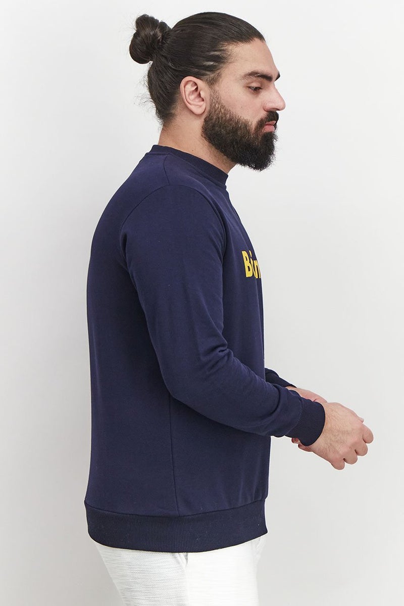 Baldinini Men Crew Neck Brand Logo Long Sleeves Sweatshirt, Navy Blue - Image 4