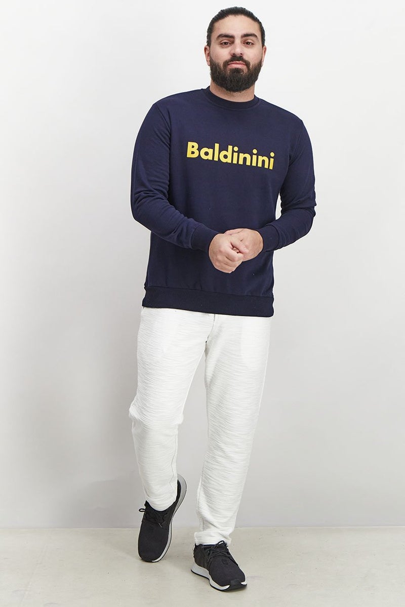 Baldinini Men Crew Neck Brand Logo Long Sleeves Sweatshirt, Navy Blue - Image 3