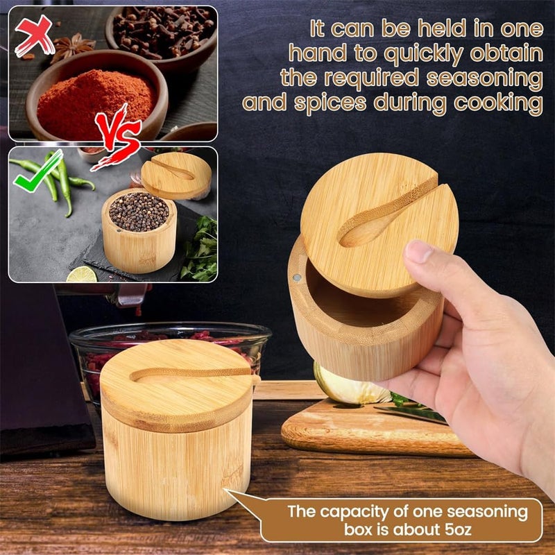 Luckam Bamboo Salt Bowls, Salt and Pepper Box with Magnetic Swivel Lid and Spoon, Seasoning Container for Salt, Pepper, Spice, and Sugar, 2PCS - Image 5