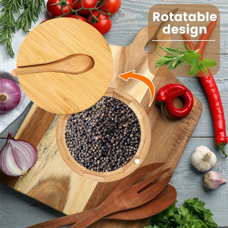 Luckam Bamboo Salt Bowls, Salt and Pepper Box with Magnetic Swivel Lid and Spoon, Seasoning Container for Salt, Pepper, Spice, and Sugar, 2PCS - Image 4