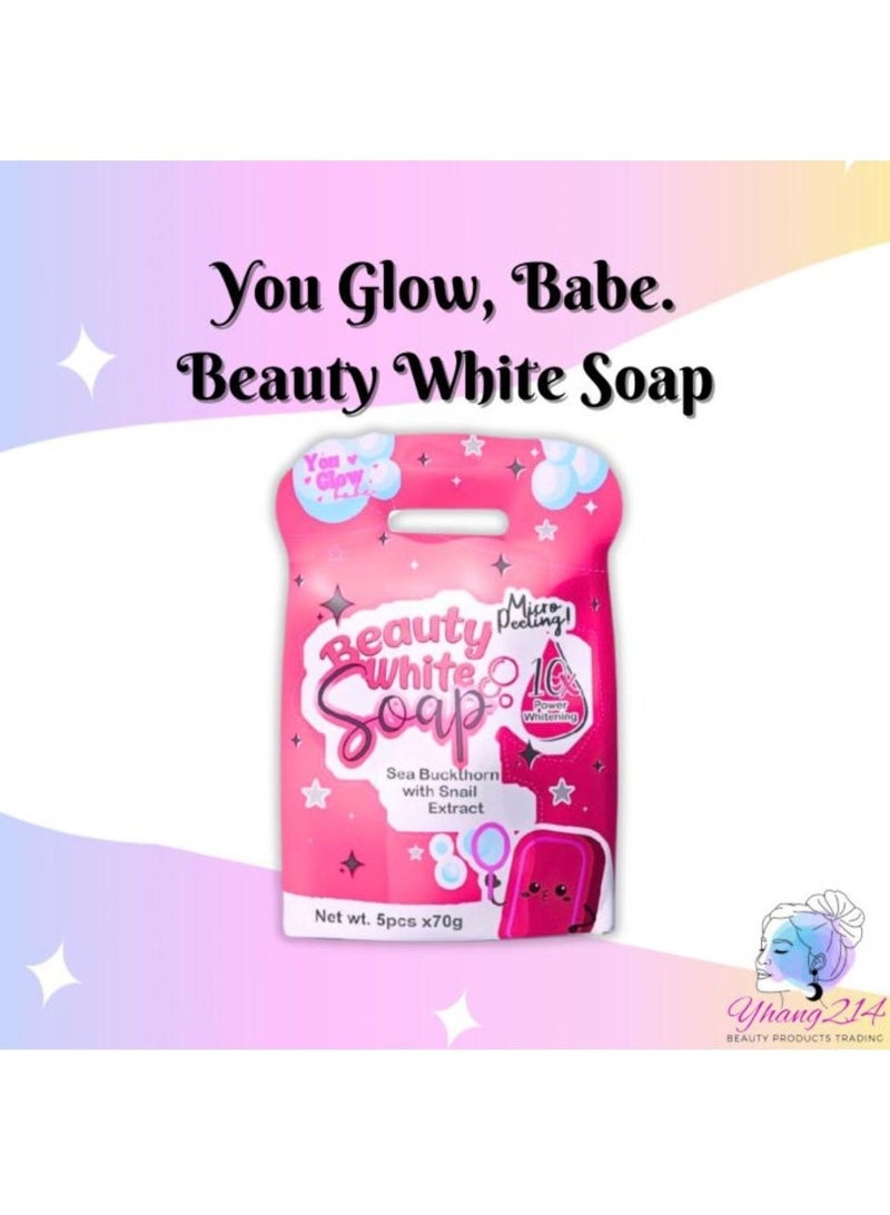 You Glow Babe Beauty White Soap 5pcs x 70g – Micro Peeling Brightening Soap, Exfoliating Bar with Snail Extract & Sea Buckthorn - Image 5