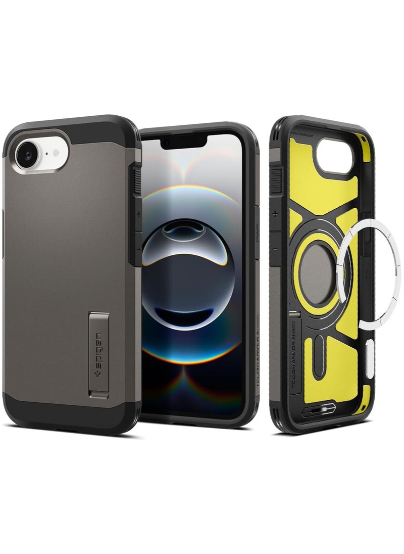 Spigen Tough Armor MagFit AI for iPhone 16E Case Cover MagSafe with Kickstand (2025) - Gunmetal  - Image 1