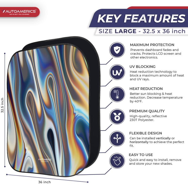 Autoamerics 2-Piece Windshield Sun Shade - Chrome Liquid Foldable Car Front Window Sunshade for Most Cars SUV Truck Heat Blocker Visor Protector Blocks Max UV Rays and Keeps Your Vehicle Cool - Large - Image 2
