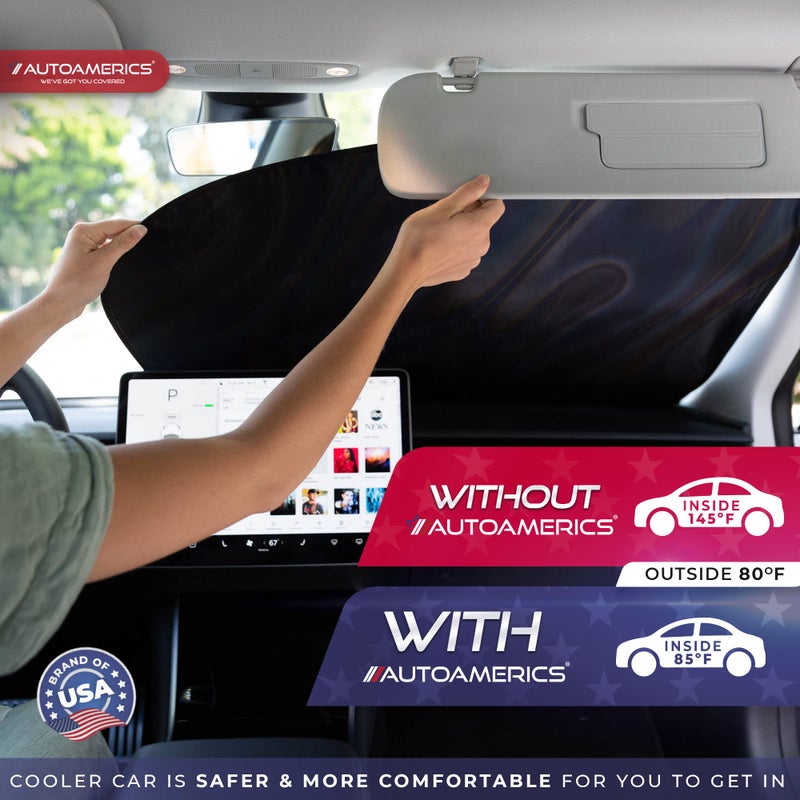 Autoamerics 2-Piece Windshield Sun Shade - Chrome Liquid Foldable Car Front Window Sunshade for Most Cars SUV Truck Heat Blocker Visor Protector Blocks Max UV Rays and Keeps Your Vehicle Cool - Large - Image 3