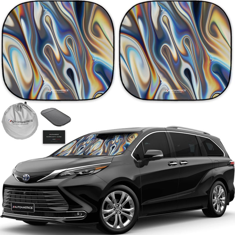 Autoamerics 2-Piece Windshield Sun Shade - Chrome Liquid Foldable Car Front Window Sunshade for Most Cars SUV Truck Heat Blocker Visor Protector Blocks Max UV Rays and Keeps Your Vehicle Cool - Large - Image 1