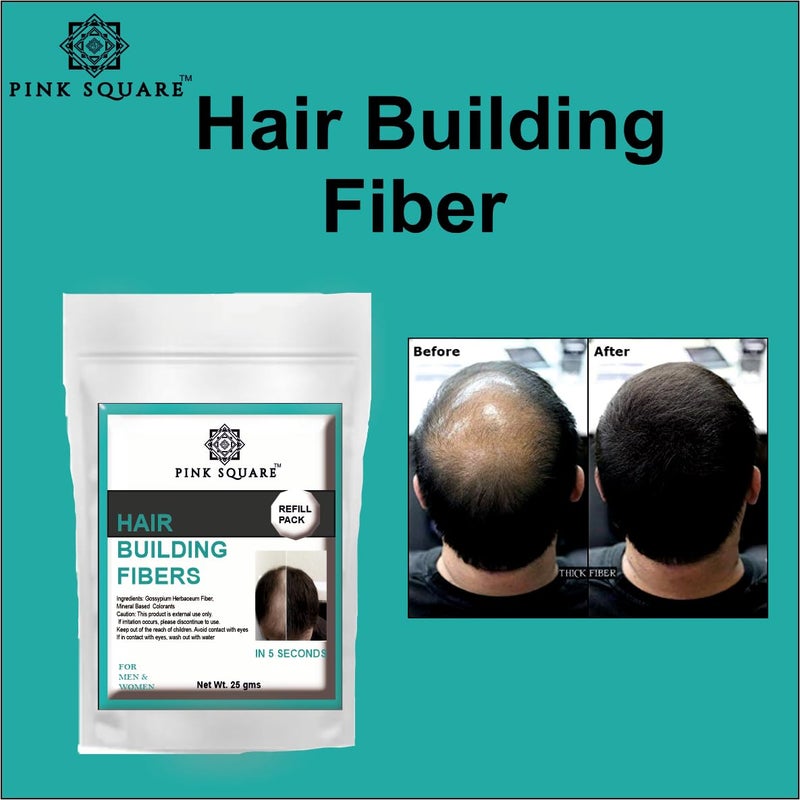 Pink Square Hair Building Fiber Refill Pack for Instant Hair Volume Pack of 1 Black 25 gramNatural fiber for hair Thinning and Maintain Bald Spots Natural PlantBased fibers for Men and Women - Image 2