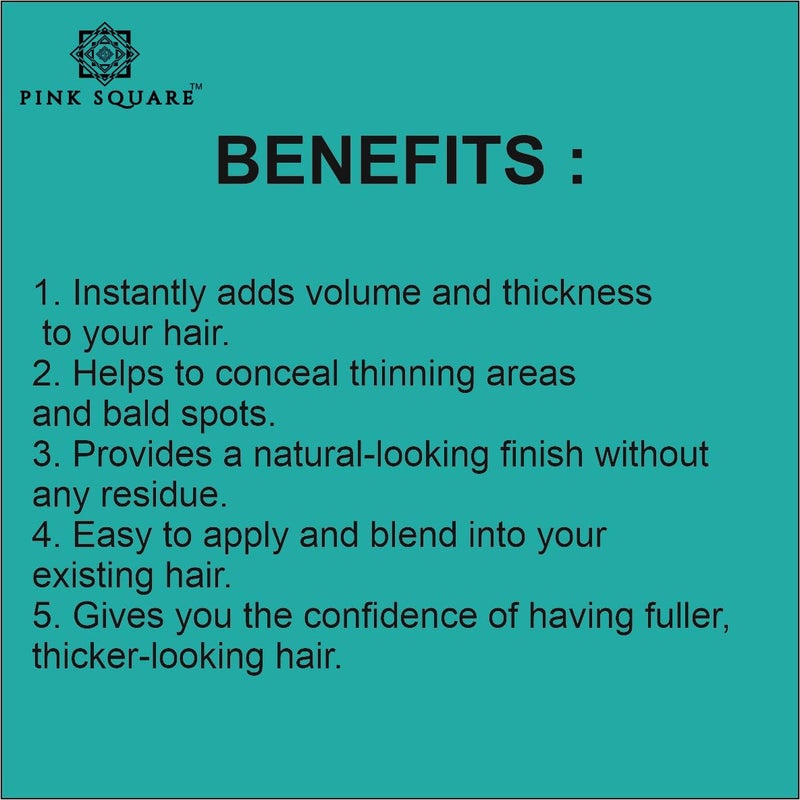 Pink Square Hair Building Fiber Refill Pack for Instant Hair Volume Pack of 1 Black 25 gramNatural fiber for hair Thinning and Maintain Bald Spots Natural PlantBased fibers for Men and Women - Image 3