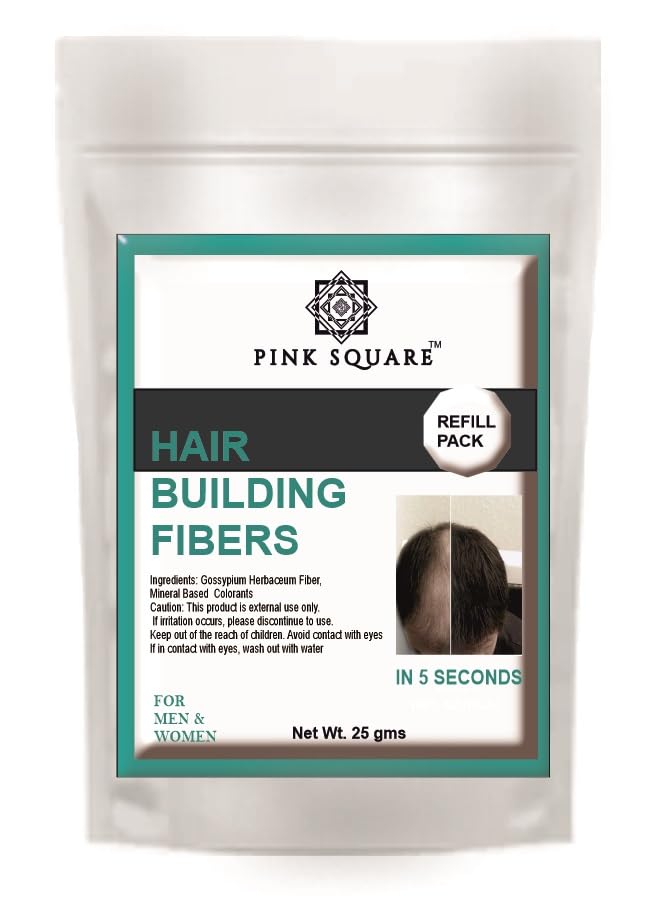 Pink Square Hair Building Fiber Refill Pack for Instant Hair Volume Pack of 1 Black 25 gramNatural fiber for hair Thinning and Maintain Bald Spots Natural PlantBased fibers for Men and Women - Image 1