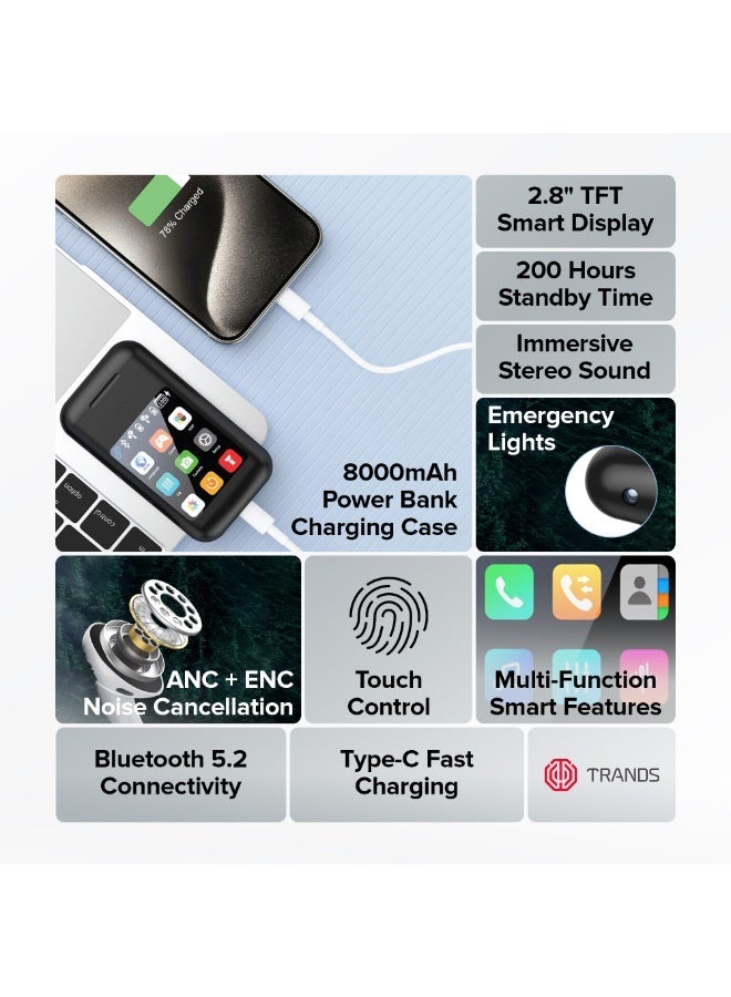 Trands TWS-T20 Octobuds 8000mAh Power Bank With Wireless Earbuds & 2.8" AMOLED Smart Screen, Bluetooth 5.2 - White - Image 2