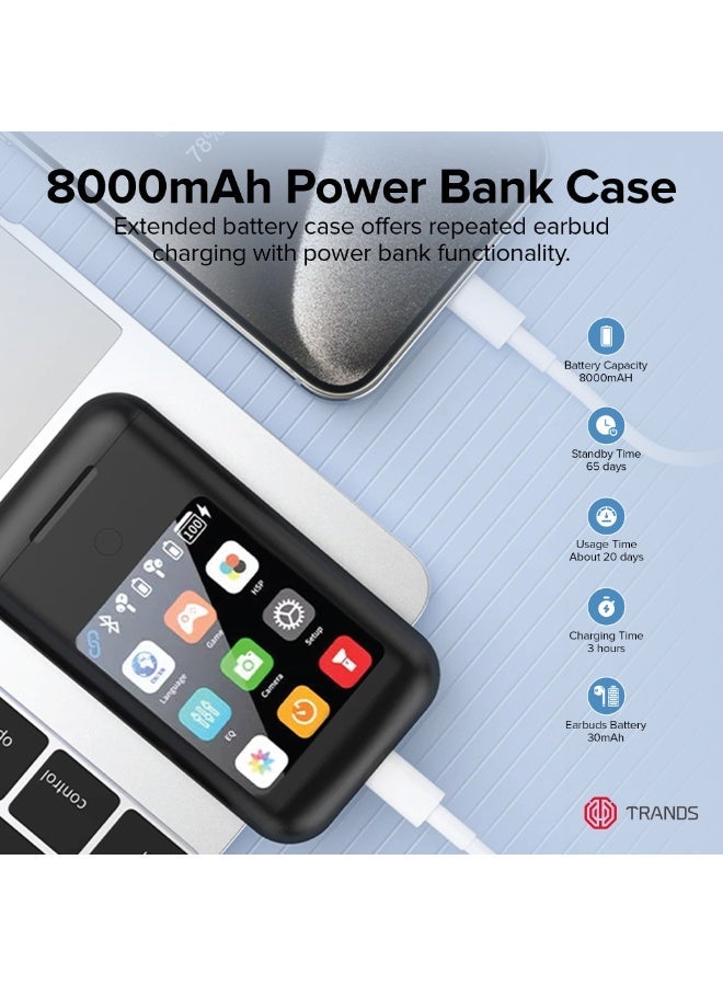 Trands TWS-T20 Octobuds 8000mAh Power Bank With Wireless Earbuds & 2.8" AMOLED Smart Screen, Bluetooth 5.2 - White - Image 3