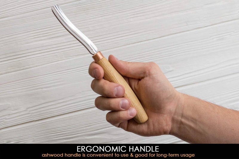 BeaverCraft Wood Spoon Carving Gouge Compact Chisel K6L/15 Wood Carving Tools Bowl Carving Carbon Steel Blade Wood Handle Radial Gouge Knife Hard and Soft Woods Compact Bent Gouge - Image 5