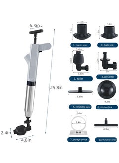 Arabest Toilet air plunger kit, 9PC stainless steel high-pressure air drainage pipe plunger, toilet blockage remover, used in bathrooms, sinks, kitchens, and blocked pipes (grey)  - Image 2
